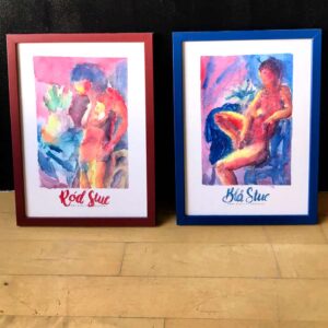 Kvinde i rødt og blåt